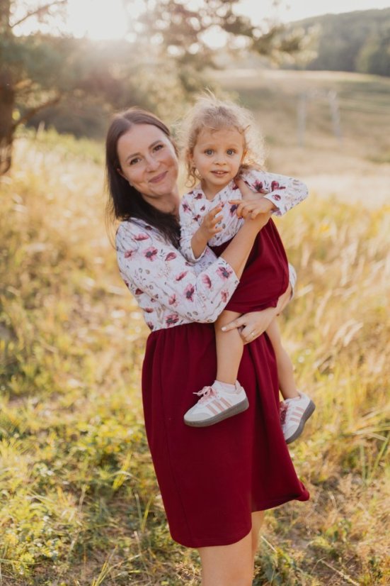 "Bohemia" dress - MOM and DAUGHTER - burgundy poppies - Size: XL