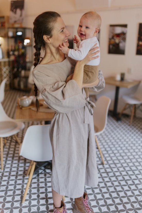 Lněné šaty "Maison Linen" - písková - Velikost: XS/S