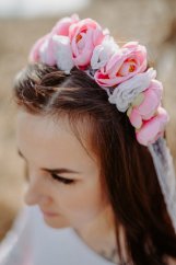 Květovaná svatební čelenka - růžová