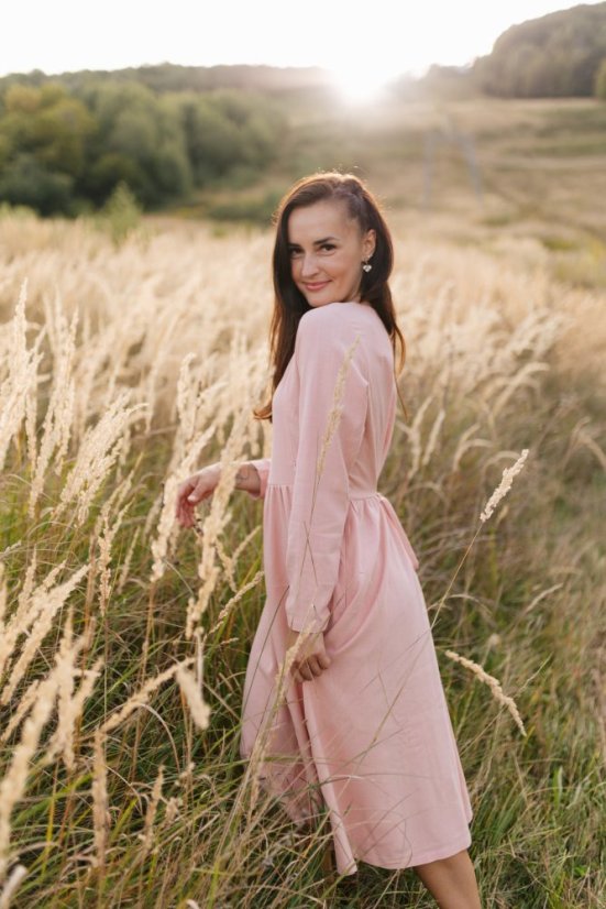 Linen dress "Harmonia pure" - powder pink - Size: XL/2XL