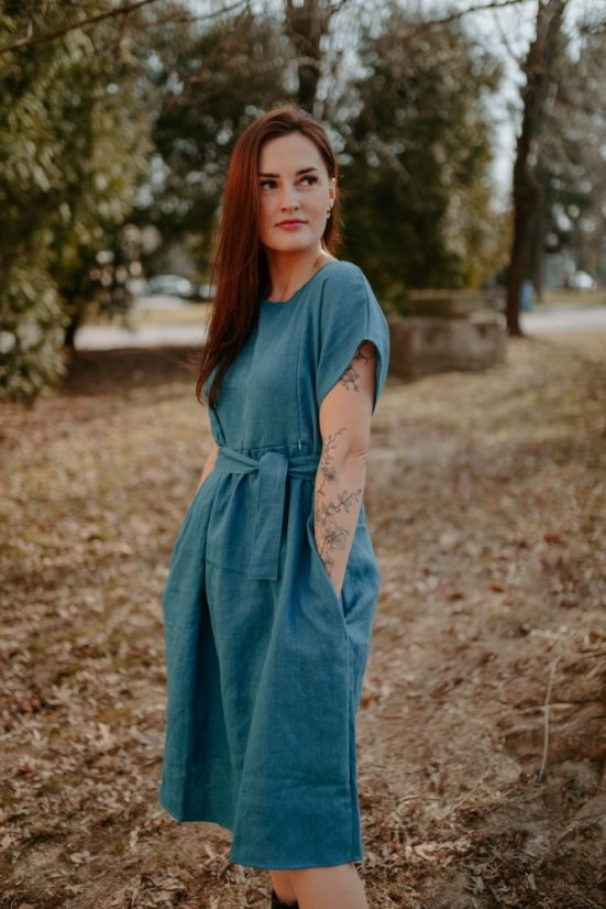 MIDI Linen dress  - petrol - Size: Custom size