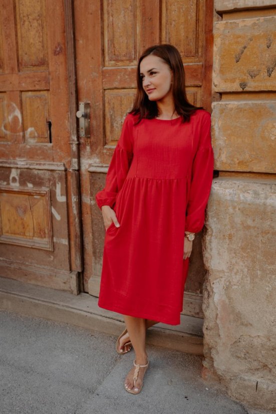 Linen MIDI dress with PUFF sleeves - Various colors - Size: M/L