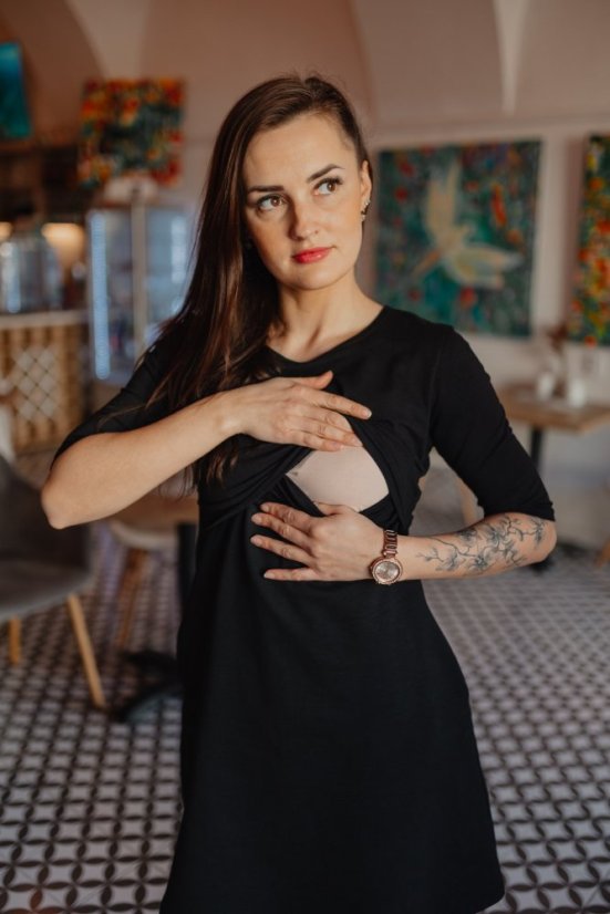 Ačkové kojicí šaty - černé - Velikost: XL