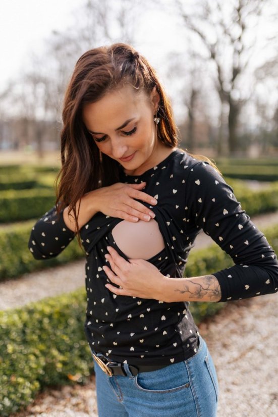 MATCHY kojicí úpletové triko - Zlatá srdíčka na černé