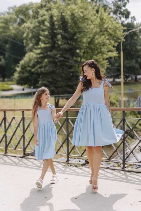 "Aurela romantic" linen dress MUM AND DAUGHTER - baby blue - Size: M