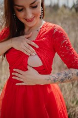 Formal breastfeeding tulle dress - red
