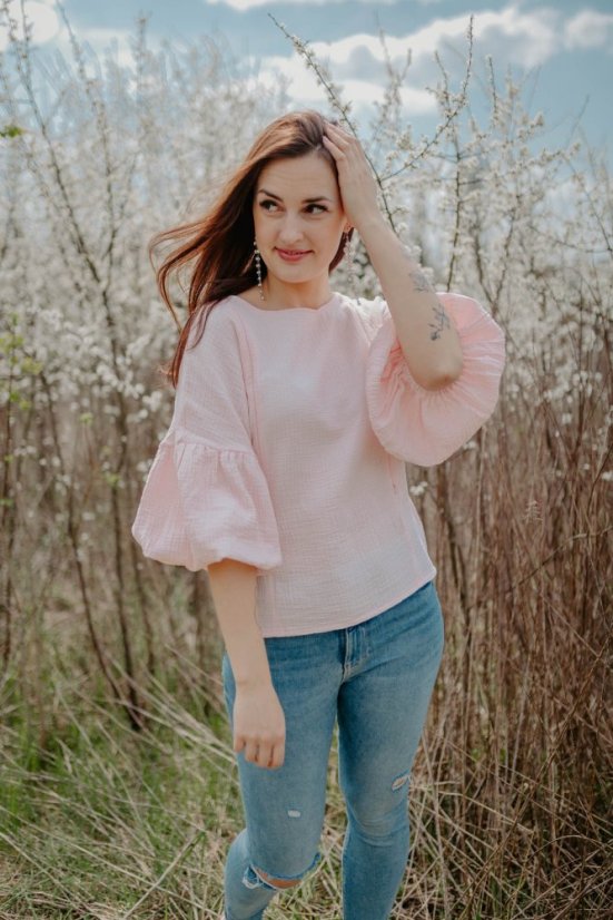 Mušelínová halenka s PUFF rukávy - rúzné barvy - Velikost: XS/S