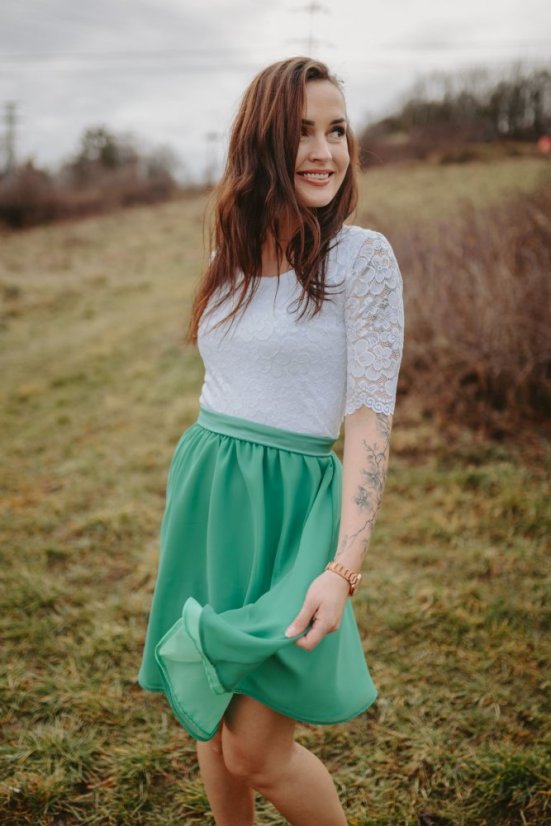 Společenské šaty – MAMA A DCERA – bílo smaragdové - Velikost: XL