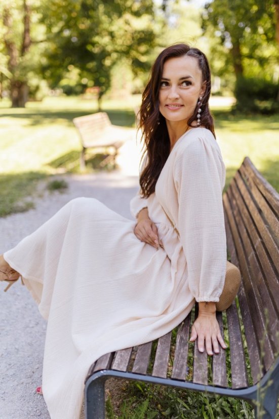"Boho Breeze" dress - apricot - Size: M/L, Variant: For breastfeeding, Length of the sleeve: short, Length: Long, Belt: No belt, Pockets: without packets
