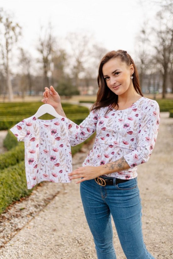 MATCHY knitted t-shirt - romantic poppies - Size: L