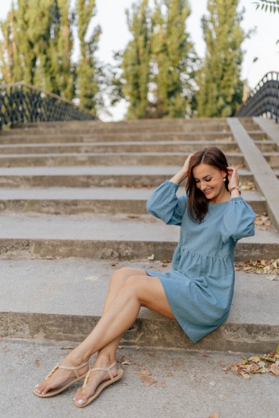Lněné šaty "Maison Linen" - Tmavá máta - Velikost: M/L