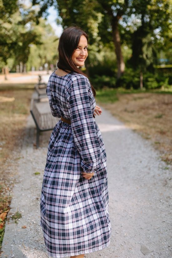 "Boho Flanel" dress MUM AND DAUGHTER - blue-pink cubes - Size: 3XL/4XL