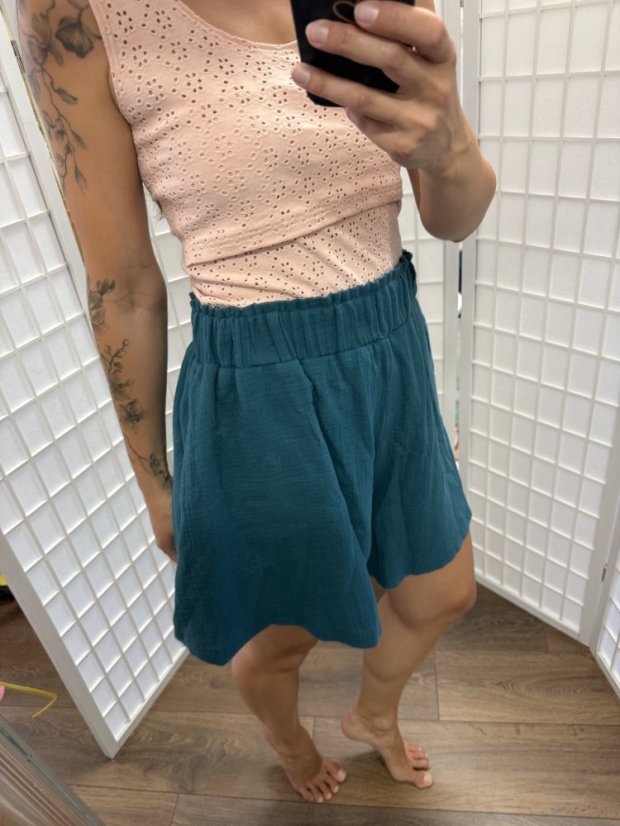 Muslin elegant shorts - petrol - Size: M/L