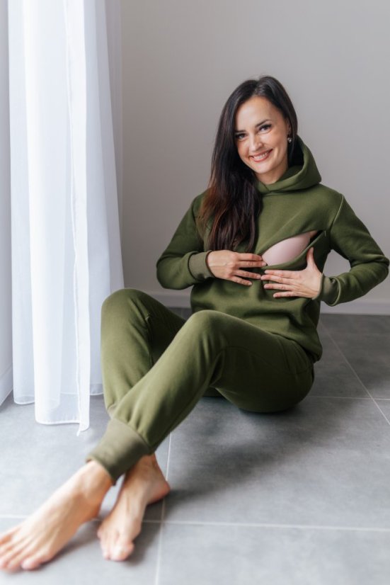 Teplá mikina s kapucí – khaki zelená