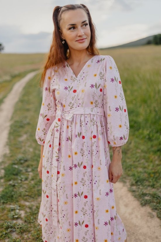 Poplin wrap dress - Pink flowers