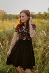 Muslin dress - gold flowers with black