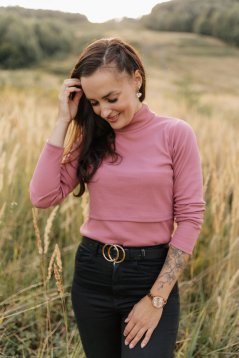 Ribbed knit nursing turtleneck - dark old pink