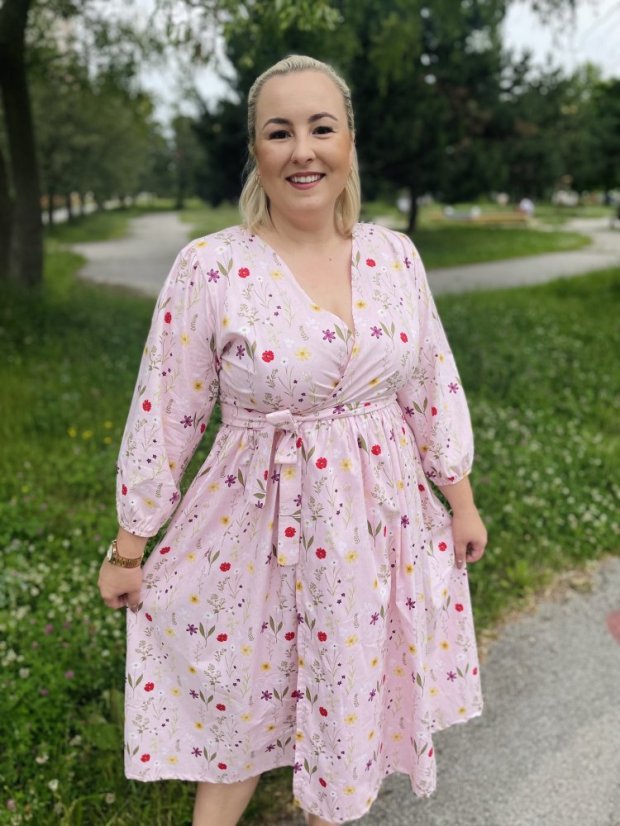 Poplin wrap dress - Pink flowers