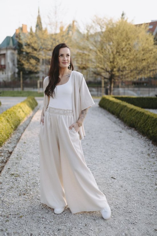 Dlouhé lněné maxi kalhoty - béžové - Velikost: XXS