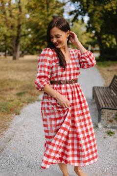 "Boho Flanel" dress -  red cubes