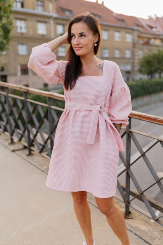 Waffle dress with PUFF sleeves - various colors