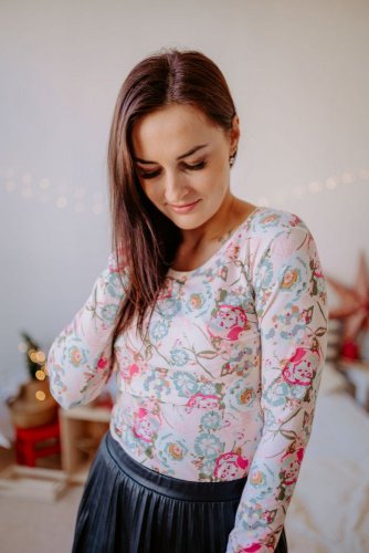 Breastfeeding T-shirt - pink garden - Size: XS/S, Length of the sleeve: long