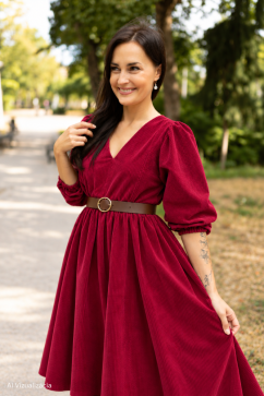 “Boho Corduroy” Dress – burgundy