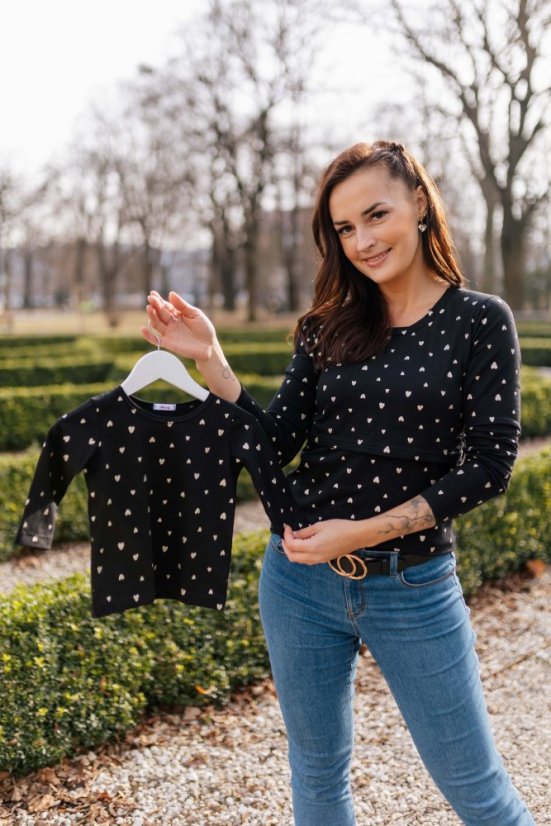 MATCHY kojicí úpletové triko - Zlatá srdíčka na černé