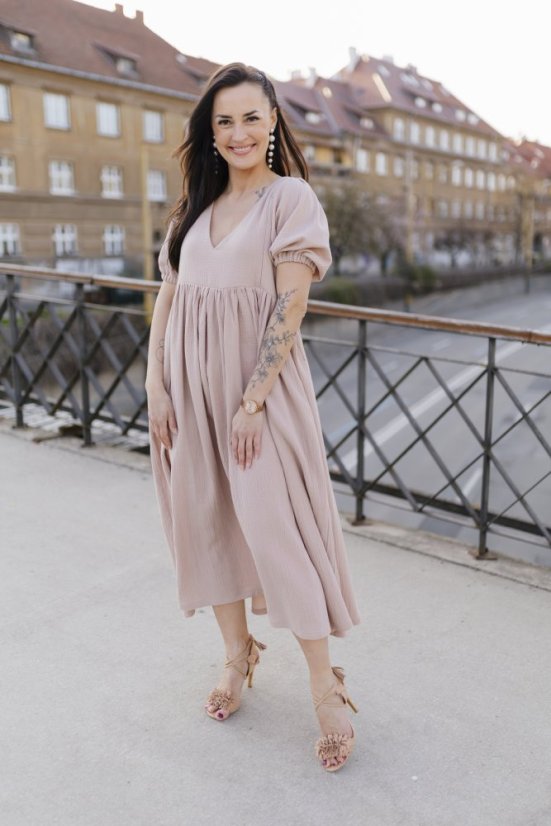 "Boho Breeze" breastfeeding dress - beige - Size: M/L