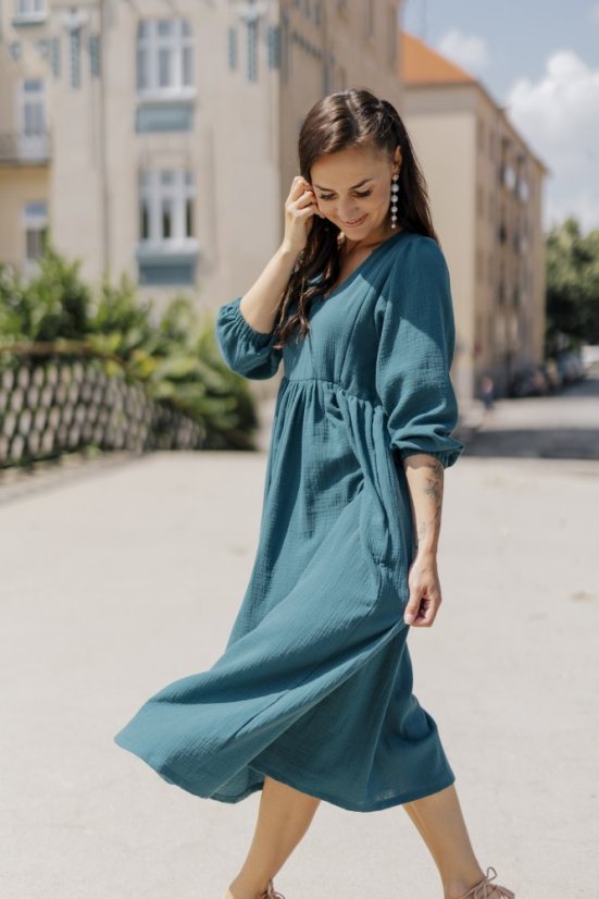 "Boho Breeze" dress - kerosene - Size: M/L, Variant: For breastfeeding, Length of the sleeve: 3/4 - below the elbow, Length: Long, Belt: With a belt, Pockets: without packets