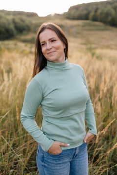 Ribbed knit nursing turtleneck - dark mint