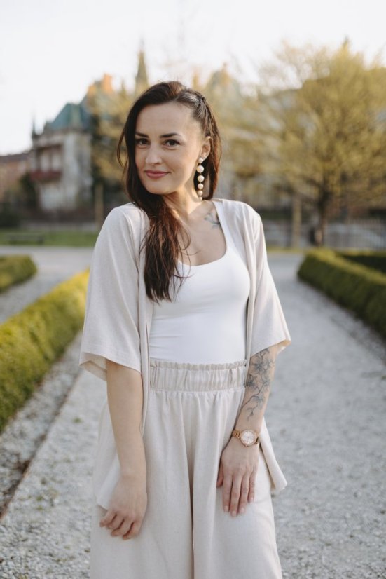 Krátké lněné kimono - Písková