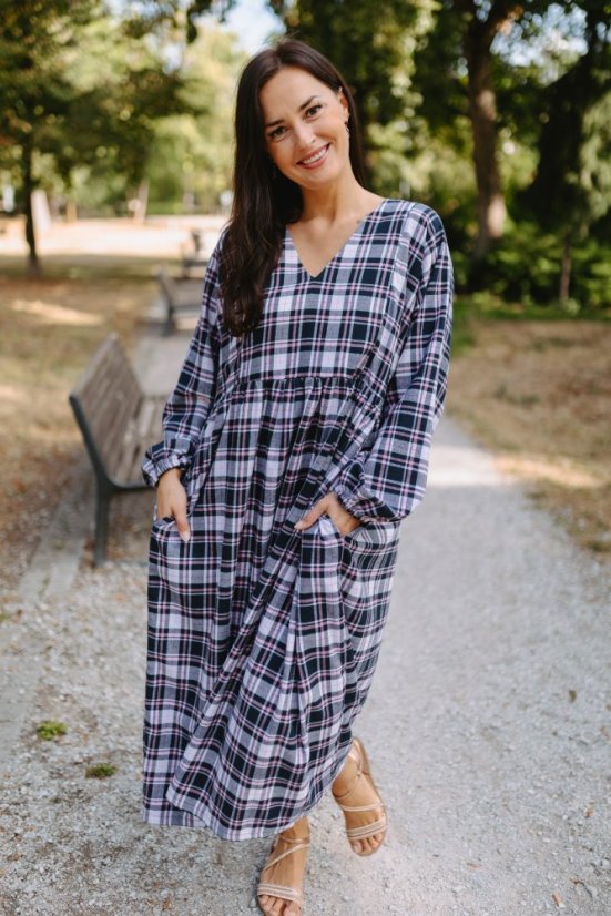 "Boho Flanel" dress MUM AND DAUGHTER - blue-pink cubes - Size: 3XL/4XL