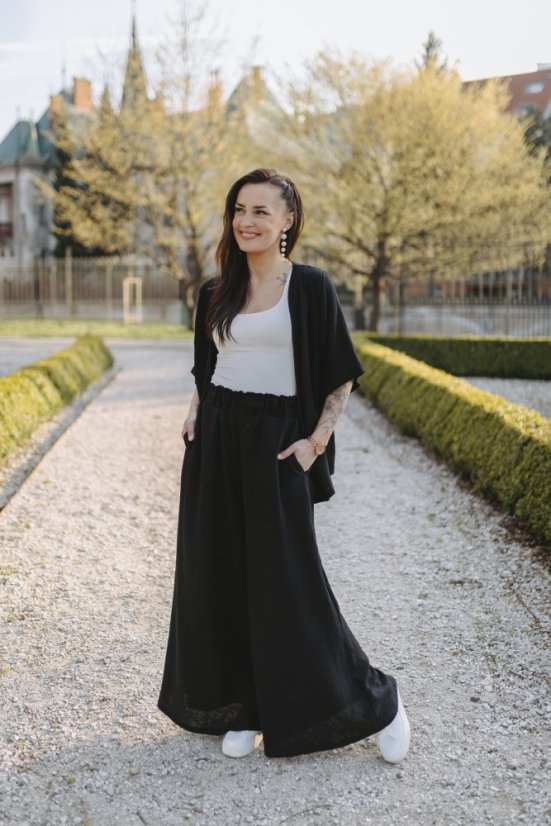 Krátké mušelínové kimono - Černé - Velikost: XS/S