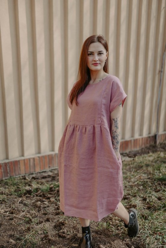 Lněné MIDI šaty - MÁMA A DCERA – Různé barvy