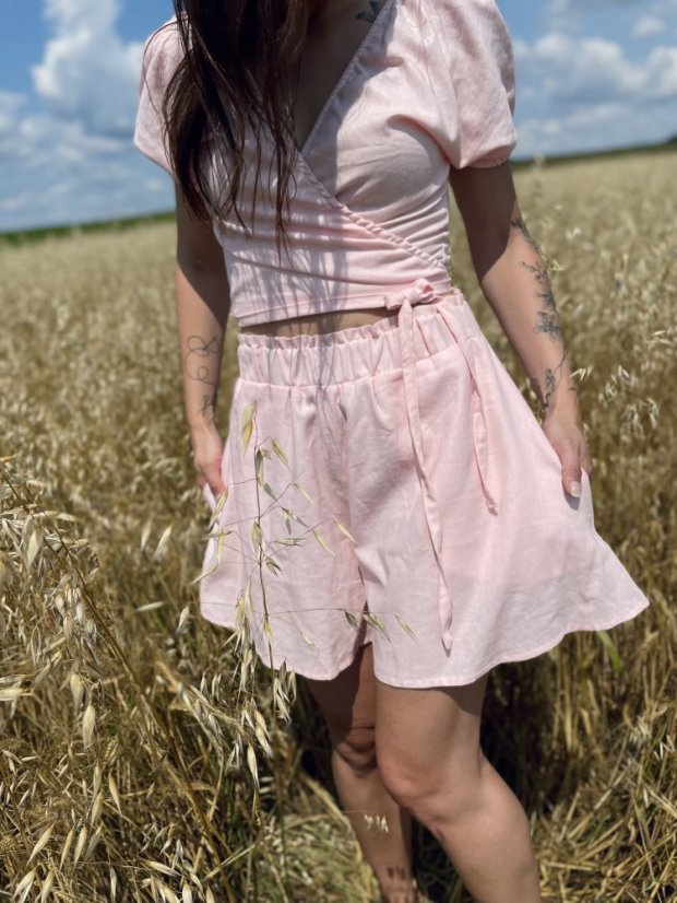 Lněný krátký set - Meruňková