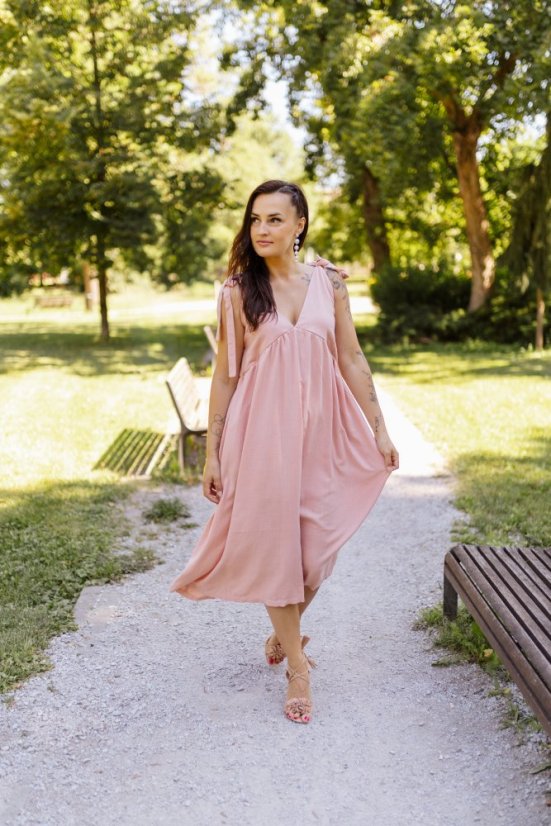 Linen "Aura" dress - pink - Size: M/L, Variant: For breastfeeding, Length: Long