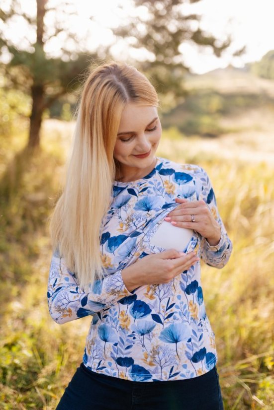 Nursing t-shirt - blue flowers - Size: XS