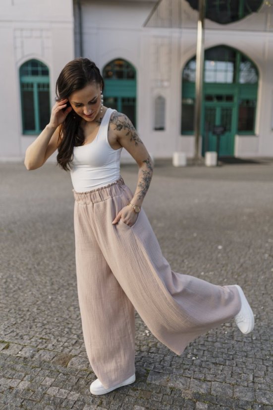 Long muslin maxi pants - beige