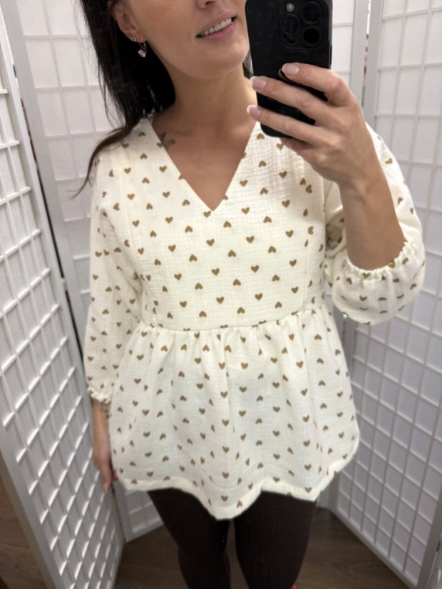 Mušelínová halenka s výstřihem - srdíčka - Velikost: XL/2XL
