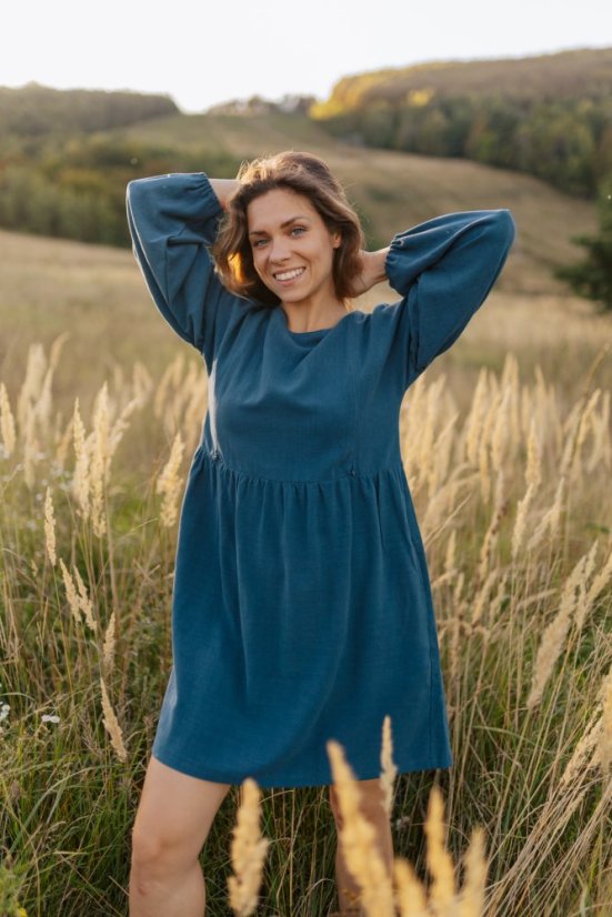 Lněné šaty "Maison Linen" - Petrolej - Velikost: XL/2XL