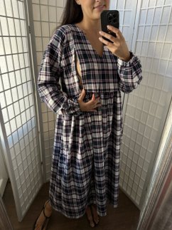 Šaty "Boho Flanel" - modro-růžové kostky
