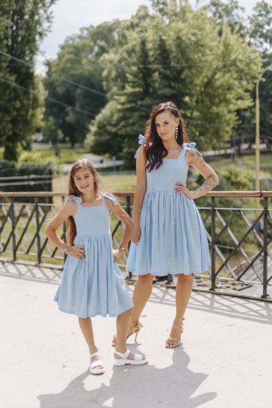 Lněné šaty "Aurela romantika" MAMA A DCERA - baby blue - Velikost: S