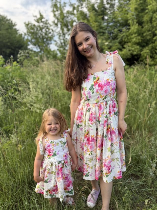 Madeirove květinové šaty "Aurela romantika" MAMA A DCERA - Velikost: XL