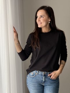 Bavlněné oversize prodloužené tričko - černá