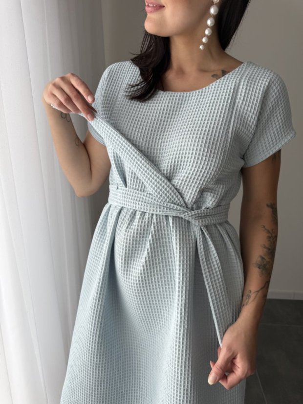 Bavlněné šaty "Waffle" - light blue - Velikost: XS/S