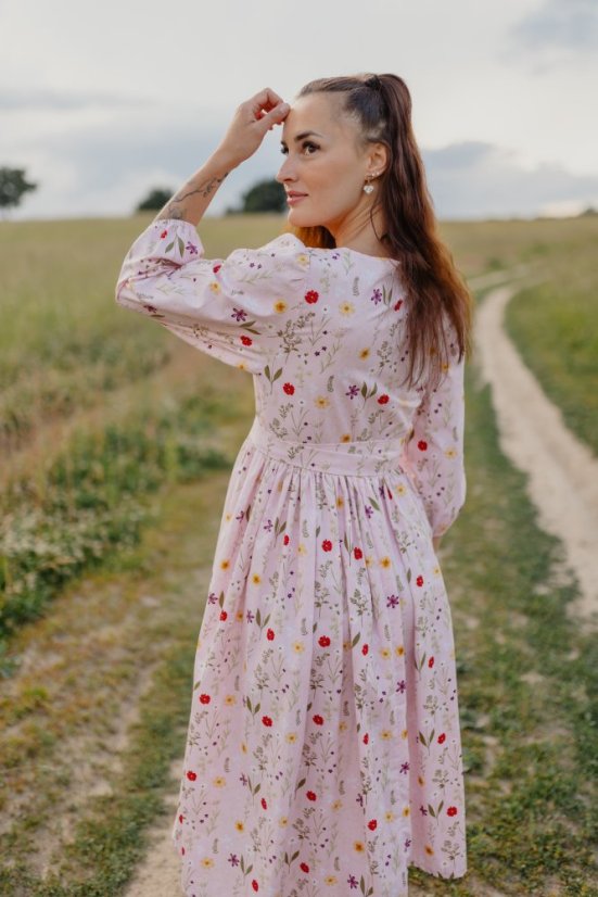 Popelínové zavinovací šaty - Růžové kvetiny