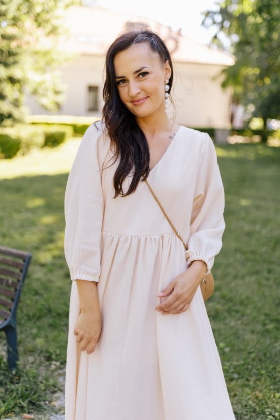 "Boho Breeze" dress - apricot - Size: M/L, Variant: For breastfeeding, Length of the sleeve: short, Length: Long, Belt: No belt, Pockets: without packets