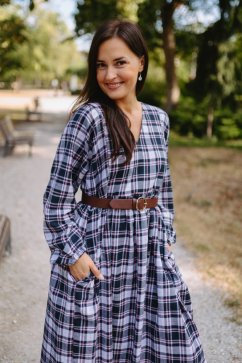 "Boho Flanel" dress -  blue-pink cubes