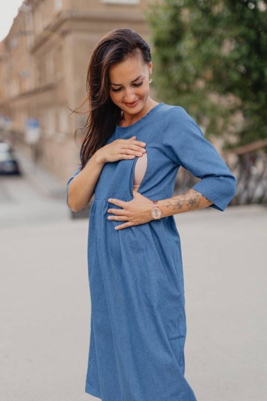 Denim midi dress with pockets - different colors and patterns